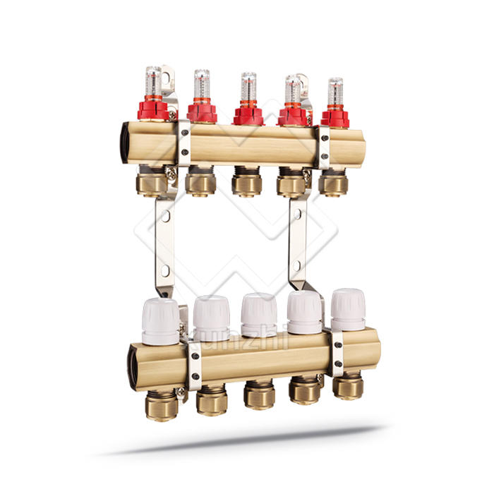 XNT01002 Home heating system copper brass intelligent manifold with flow meter