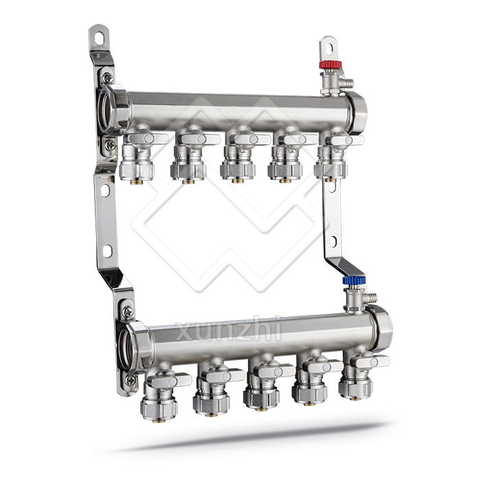 XNT01019 Stainless steel manifold with long flow meter for underfloor heating flow meter manifold